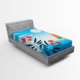 thumbnail image 1 of Ambesonne Cartoon Fitted Sheet, Oleanders and Sailboat, Twin XL Size, Blue Orange White, 1 of 2