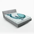 thumbnail image 1 of Ambesonne Cartoon Fitted Sheet, Pastel Happy Smiling Whale, Queen Size, Blue and White, 1 of 3