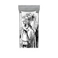 thumbnail image 1 of Ambesonne Cartoon Fitted Sheet & Pillow Sham Set, Adventure, Twin, Black White, 1 of 2