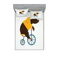 thumbnail image 1 of Ambesonne Cartoon Fitted Sheet & Pillow Sham Set, Bear Bicycle Circus, Queen, Brown Yellow, 1 of 3