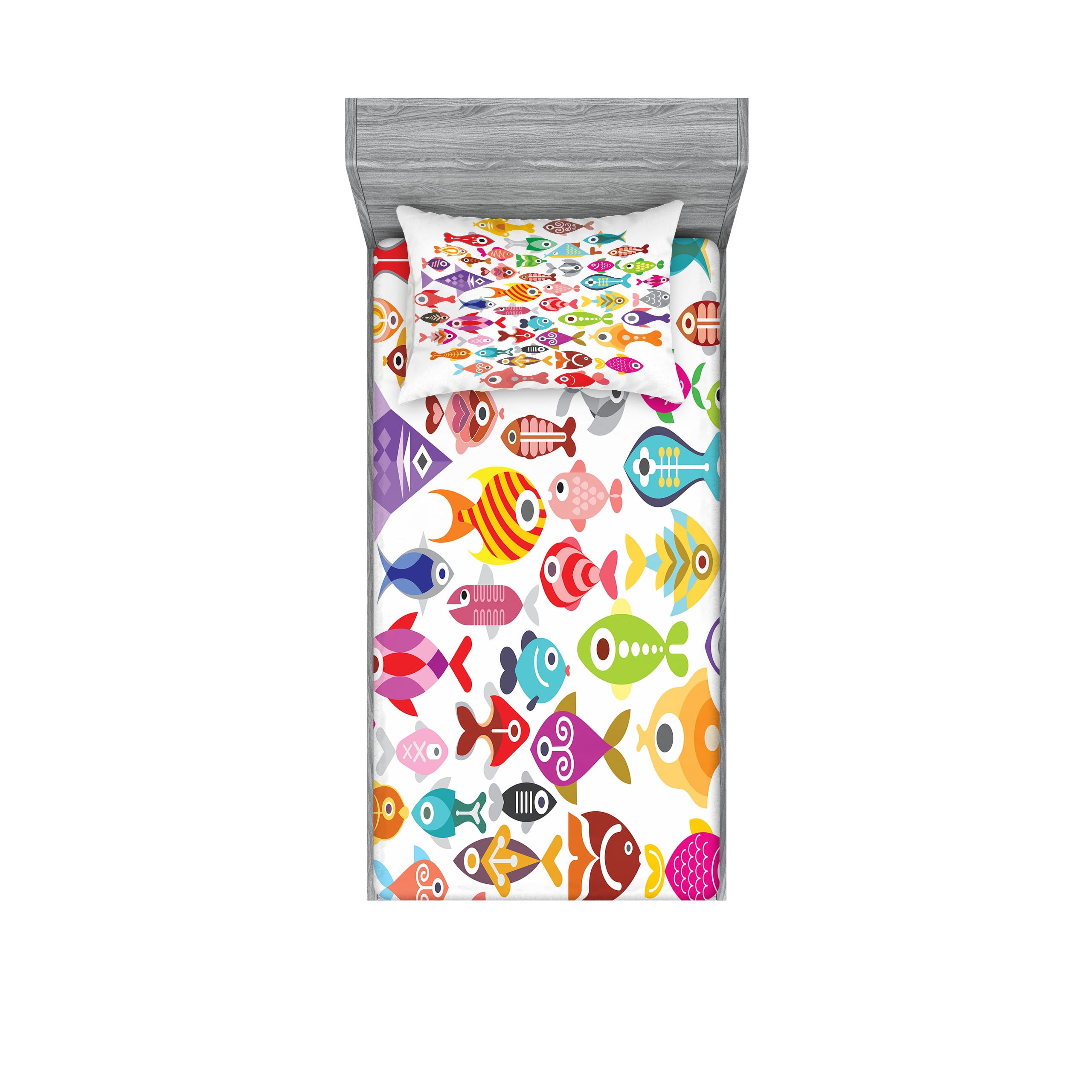 Twin White Multicolor Microfiber Kids Bed Sheet Set