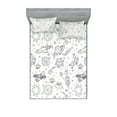 thumbnail image 1 of Ambesonne Cartoon Fitted Sheet & Pillow Sham Set, Doodle Solar System Space, Calking, White Black, 1 of 2