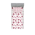 thumbnail image 1 of Ambesonne Cartoon Fitted Sheet & Pillow Sham Set, Dragonfly Ladybugs Hearts, Twinxl, White Pink, 1 of 2