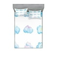 thumbnail image 1 of Ambesonne Cartoon Fitted Sheet & Pillow Sham Set, Fluffy Clouds, Full, Blue White, 1 of 2