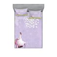 thumbnail image 1 of Ambesonne Cartoon Fitted Sheet & Pillow Sham Set, Girl Riding Bike Windy, Full, Apple Green Lavender, 1 of 2