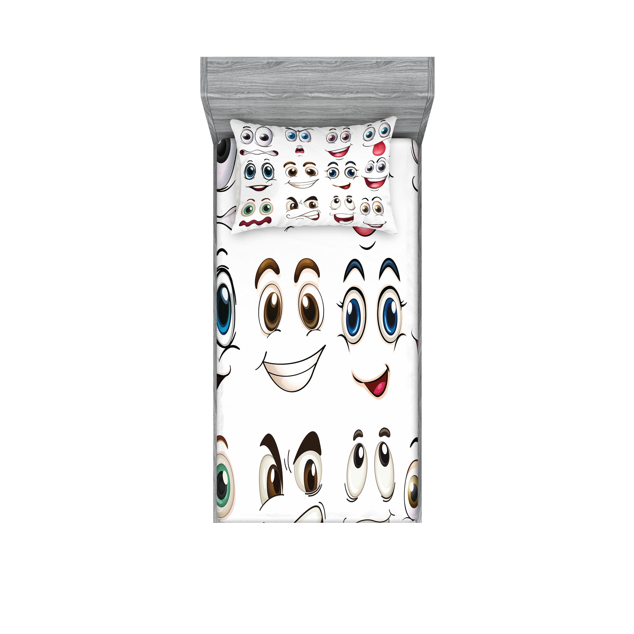 Twin White Microfiber Cartoon Print Sheet Set