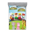thumbnail image 1 of Ambesonne Cartoon Fitted Sheet & Pillow Sham Set, Happy Savannah Forest Train, Full, Multicolor, 1 of 2