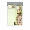 thumbnail image 1 of Ambesonne Cartoon Fitted Sheet & Pillow Sham Set, Hedgehog Chevron, Full, Green Brown Beige, 1 of 2