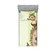 thumbnail image 1 of Ambesonne Cartoon Fitted Sheet & Pillow Sham Set, Hedgehog Chevron, Twin, Green Brown Beige, 1 of 2