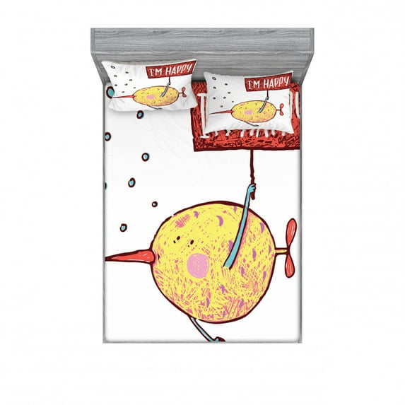Ambesonne Cartoon Fitted Sheet & Pillow Sham Set, Humor Fish, Full, Multicolor