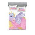thumbnail image 1 of Ambesonne Cartoon Fitted Sheet & Pillow Sham Set, Lady Dragon Posing, Queen, Pale Pink Lavender, 1 of 2