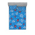 thumbnail image 1 of Ambesonne Cartoon Fitted Sheet & Pillow Sham Set, Ladybugs Hearts Clouds, Queen, Blue Red, 1 of 2