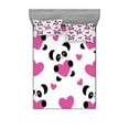 thumbnail image 1 of Ambesonne Cartoon Fitted Sheet & Pillow Sham Set, Love Pandas Hearts, Calking, Fuchsia Black White, 1 of 2