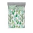 thumbnail image 1 of Ambesonne Cartoon Fitted Sheet & Pillow Sham Set, Mexican Cactus Plants, Calking, Lime Green Pale Pink, 1 of 2