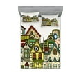 thumbnail image 1 of Ambesonne Cartoon Fitted Sheet & Pillow Sham Set, Old Town View Art, Queen, Green Beige, 1 of 2