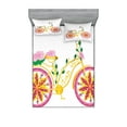 thumbnail image 1 of Ambesonne Cartoon Fitted Sheet & Pillow Sham Set, Pink Bike Floral Ornament, Queen, Pink Yellow, 1 of 2