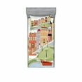 thumbnail image 1 of Ambesonne Cartoon Fitted Sheet & Pillow Sham Set, Quaint Village Street, Twin, Green Teal, 1 of 2