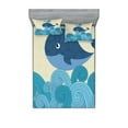 thumbnail image 1 of Ambesonne Cartoon Fitted Sheet & Pillow Sham Set, Smiling Whale and Lines, Queen, Dark Blue Blue, 1 of 2