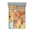 thumbnail image 1 of Ambesonne Cartoon Fitted Sheet & Pillow Sham Set, Treasure Map Adventure, Queen, Cream Pink Blue, 1 of 2