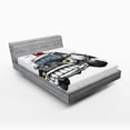 thumbnail image 1 of Ambesonne Cartoon Fitted Sheet, Police Car Art Image, Queen Size, Black and White, 1 of 2