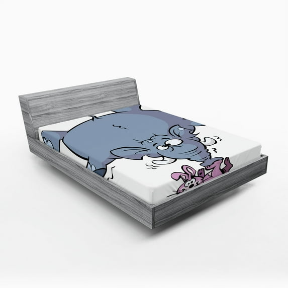 Ambesonne Cartoon Fitted Sheet, Rabbit Mascot Animal, Full Size, Grey Pink White