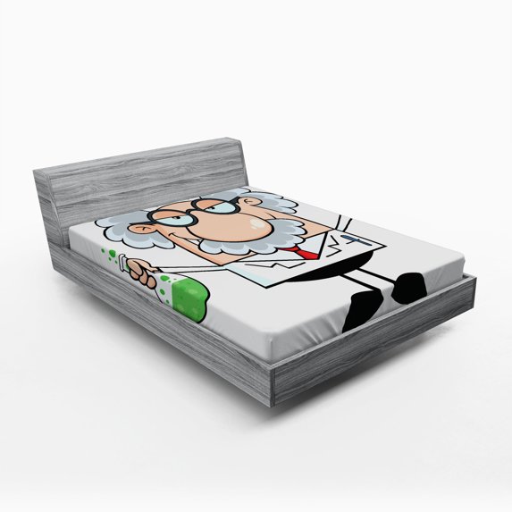Ambesonne Cartoon Fitted Sheet, Science Theme, Queen Size, Multicolor