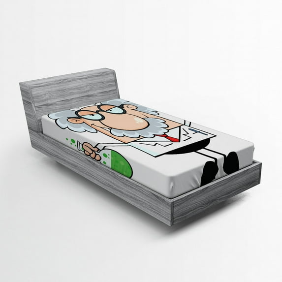 Ambesonne Cartoon Fitted Sheet, Science Theme, Twin Size, Multicolor