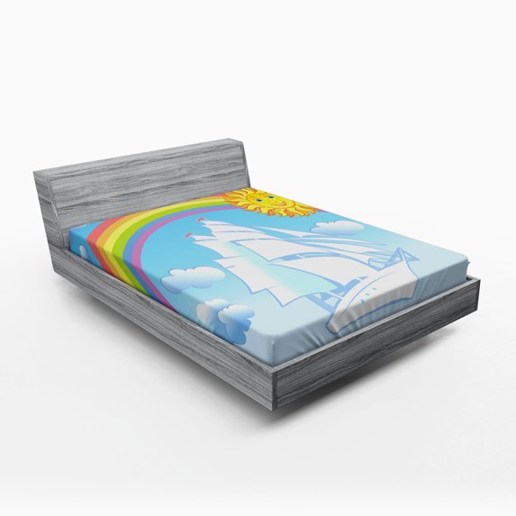 Ambesonne Cartoon Fitted Sheet, Ship Rainbow, Full Size, Multicolor
