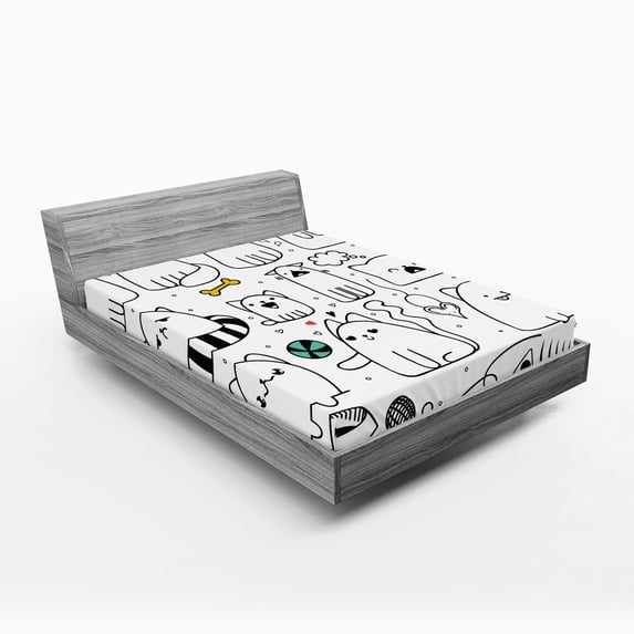 Ambesonne Cartoon Fitted Sheet, Sketchy Cats with, Full Size, Multicolor