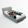 thumbnail image 1 of Ambesonne Cartoon Fitted Sheet, Sketchy Police Car, Twin XL Size, Red Yellow and Blue, 1 of 3