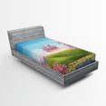 thumbnail image 1 of Ambesonne Cartoon Fitted Sheet, Spring Cheery Blooms Art, Twin Size, Green Pink Blue, 1 of 3