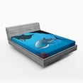 thumbnail image 1 of Ambesonne Cartoon Fitted Sheet, Swimming Shark Ocean, Full Size, Blue Grey, 1 of 2