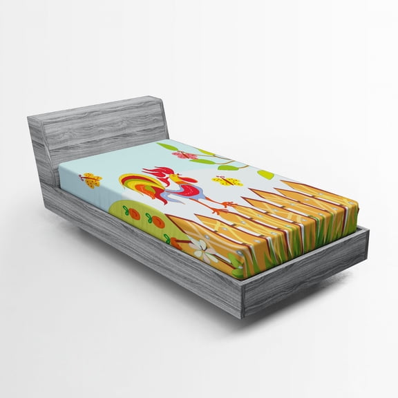 Ambesonne Cartoon Fitted Sheet, Tree Butterfly and Flower, Twin XL Size, Multicolor