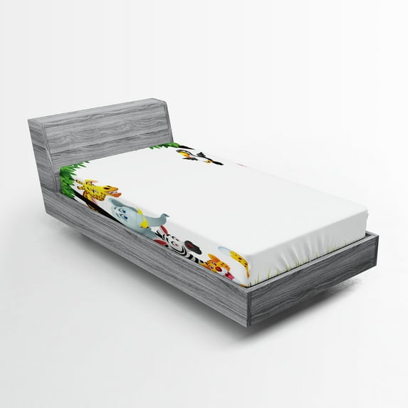 Ambesonne Cartoon Fitted Sheet, Trees Friendly Jungle, Twin Size, Multicolor