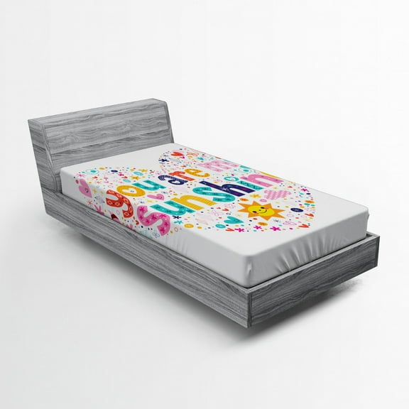 Ambesonne Cartoon Fitted Sheet, Words with Heart Shapes, Twin Size, Multicolor