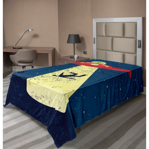 Ambesonne Cartoon Flat Sheet, Alien Abduction Space, Twin Size, Blue and Yellow