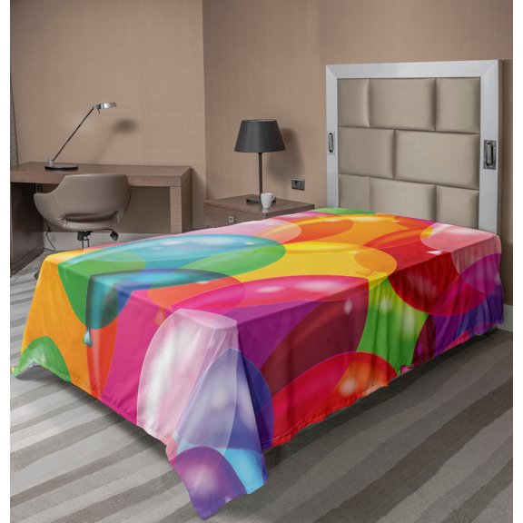 Ambesonne Cartoon Flat Sheet, Balloons Fun, TwinXL Size, Multicolor