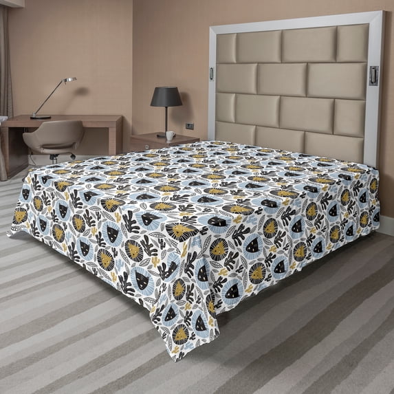 Ambesonne Cartoon Flat Sheet, Cactus Plant Leaves Lion, California King, Multicolor