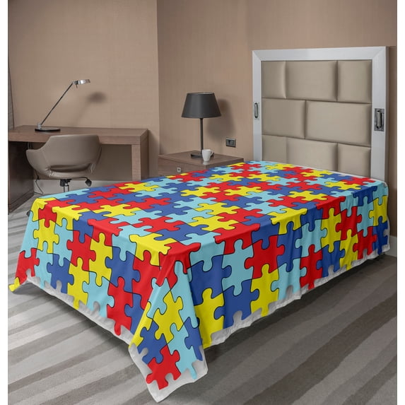 Ambesonne Cartoon Flat Sheet, Colorful Game Pieces, Twin Size, Multicolor