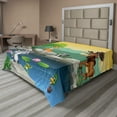thumbnail image 1 of Ambesonne Cartoon Flat Sheet, Colorful Scene of Animals, Queen Size, Lime Green and Multicolor, 1 of 1