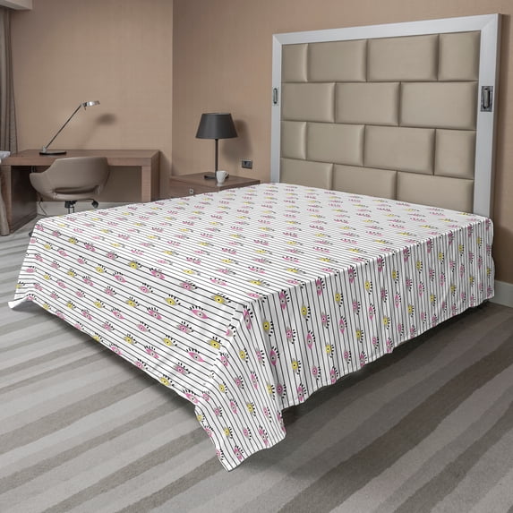 Ambesonne Cartoon Flat Sheet, Eyes Stars Abstract Layout, California King, Earth Yellow Pink Dust