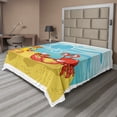 thumbnail image 1 of Ambesonne Cartoon Flat Sheet, Fish Crab Cartoon, Full Size, Yellow Red and Blue, 1 of 1