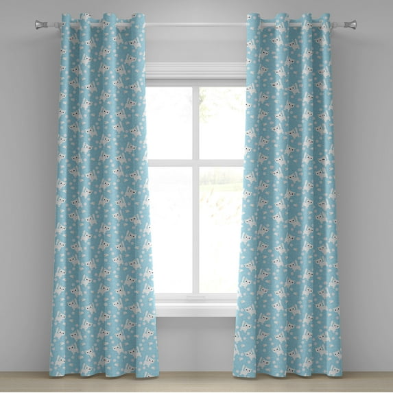 Ambesonne Cartoon Grommet Curtain, AMusing Cat with Yarn, 50" x 84", Cream Blue
