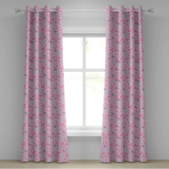 Ambesonne Cartoon Grommet Curtain, Bows and Buttons Ribbon, 50" x 120", Pale Pink and Mauve