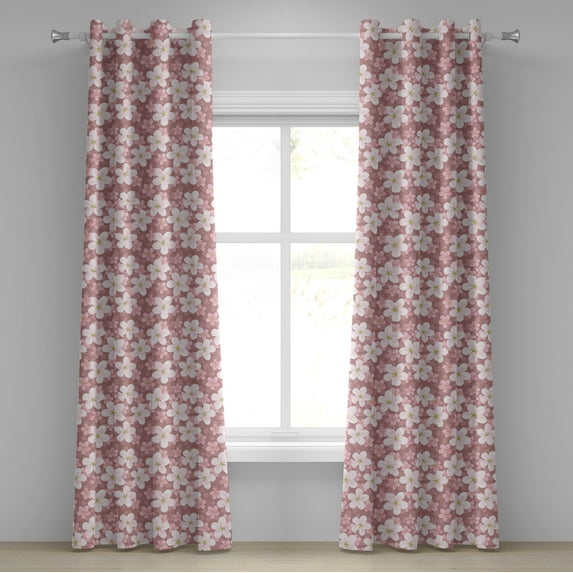 Ambesonne Cartoon Grommet Curtain, Cherry Blossoms Petal, 50" x 96", Dried Rose White Green