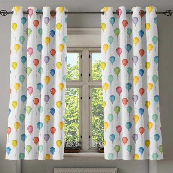 Ambesonne Cartoon Grommet Curtain, Colorful Festive Balloons, 50" x 63", Multicolor