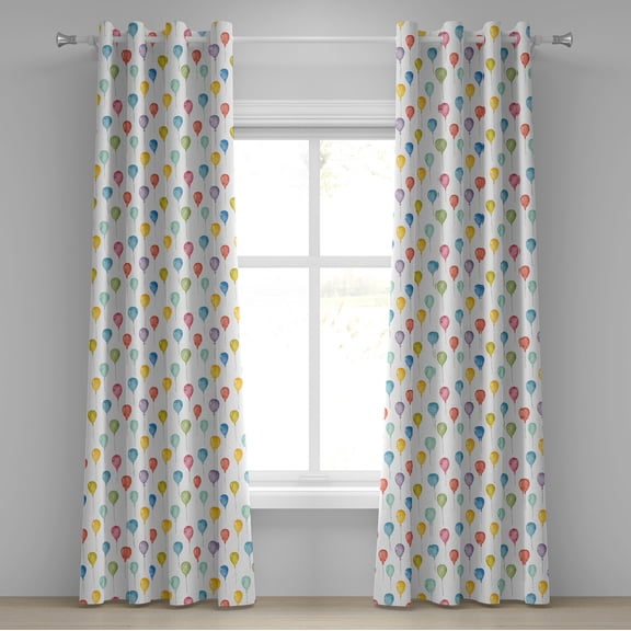Ambesonne Cartoon Grommet Curtain, Colorful Festive Balloons, 50" x 96", Multicolor