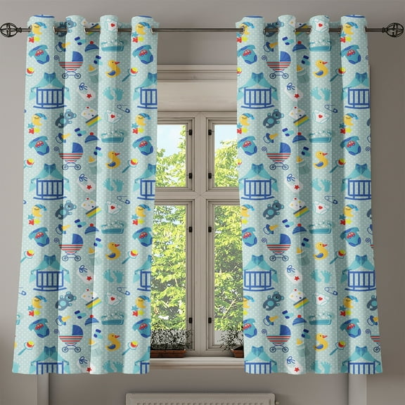 Ambesonne Cartoon Grommet Curtain, Crestcent Moon with Stars, 50" x 54", Pale Violet Blue Yellow