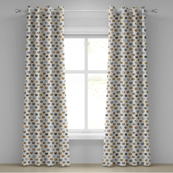 Ambesonne Cartoon Grommet Curtain, Happy Funny Kittens, 50" x 120", Pale Orange and Pale Brown
