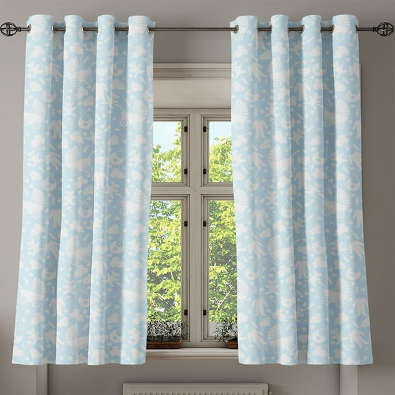 Ambesonne Cartoon Grommet Curtain, Hearts Teddy Bears Clothes, 50" x 63", Pale Blue and White